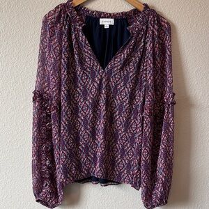 Evereve Women's Geometric Blouse - Burgundy and Navy